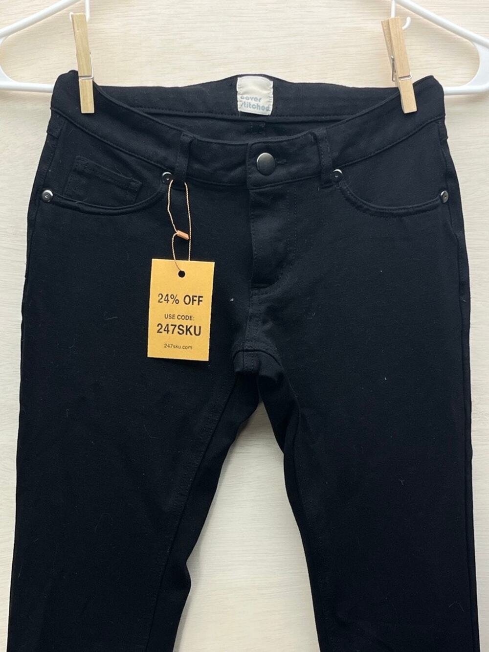 Cover Stitched Womens Black Skinny Pants Stretch Casual